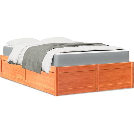 Cama con colchón madera maciza de pino marrón cera 120x190 cm vidaXL (1/5)