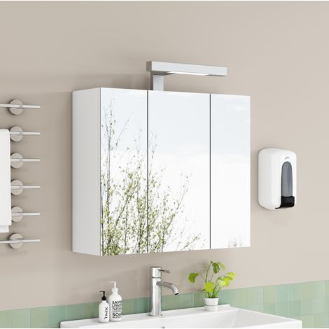 Mobile bagno con specchio 60 cm, 3 ante, LED, presa francese, bianco DESVIAE (1/5)