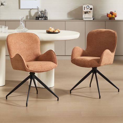 Wahson 2er-Set Esszimmerstühle aus Chenille, Moderne 360° Drehbar stabiler Metallbeinen, für Küche oder Esszimmer, Braun