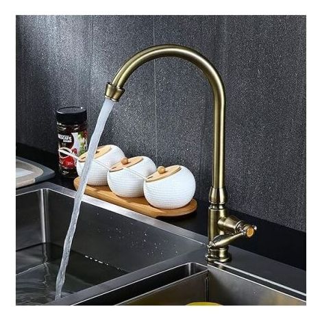 Küchenarmatur aus gebürstetem Messing, schwenkbarer Spültisch für Kaltwasser (1/4)