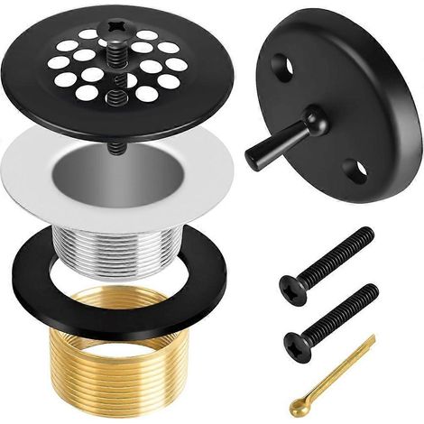 Mattschwarzes, hebelbetätigtes Badewannenablaufset, universell für 1-1/2"- und 1-3/8"-Badewannenabläufe, Badewannenverkleidungsset (1/5)