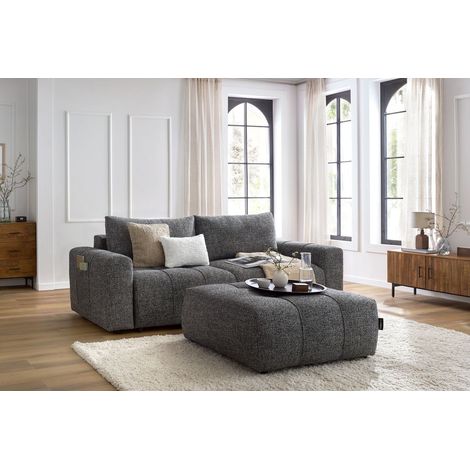 BOBOCHIC - Canapé droit convertible coffre ARSENE avec pouf   Gris foncé (1/5)