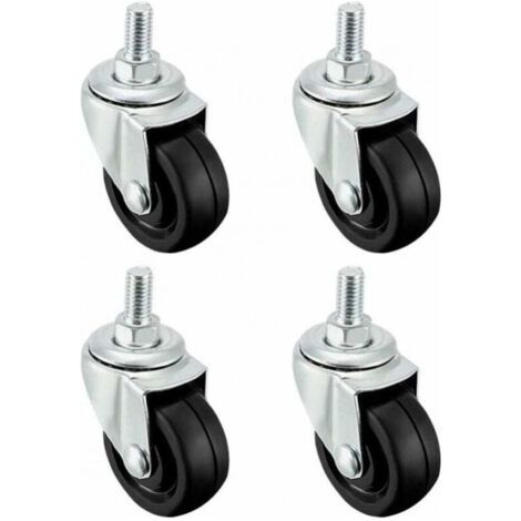 1,5 Zoll Lenkrollen aus Vollgummi, M8 x 15 mm Gewinde, Schwarz, 4 Stück FLITI