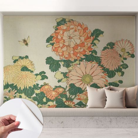 Papier peint adhésif décoratif pour salon chambre et cuisine Facile à poser avec colle Fleurs de chrysanthèmes 208x146 cm (1/5)