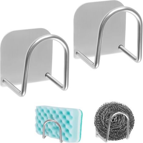 Lot de 2 porte-éponges adhésifs en acier inoxydable - Support rangement arrondi pour évier, savon, éponges Cintres antirouille Accessoires cuisine Argenté Argent'2 Argent'Argent'-