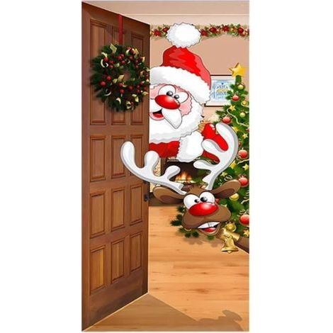 Couverture de porte Noël.fond de porte de chambre.autocollant de porte d'entrée hiver.decoration d'ambiance de vacance.pour maison (1/4)