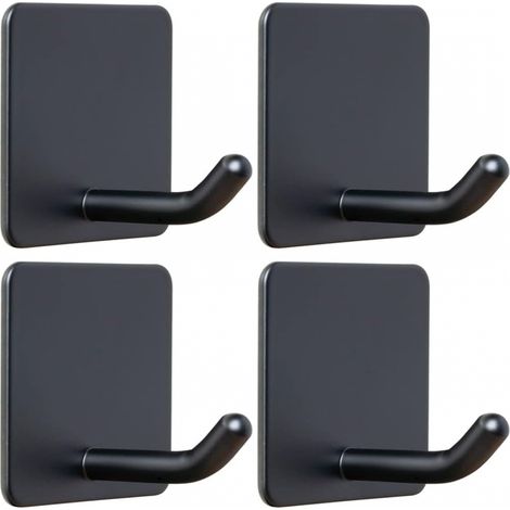 4 Crochets Adhésifs 3M Noirs, Courbés, sans Perçage, Porte-Serviettes Acier Inox (1/4)