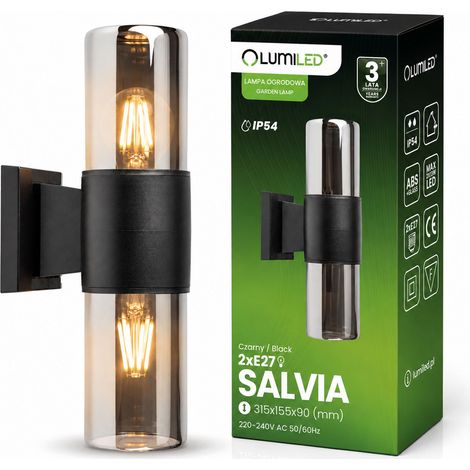 Aplique de pared para jardín, aplique de fachada exterior, 2x E27 salvia lumiled (1/5)