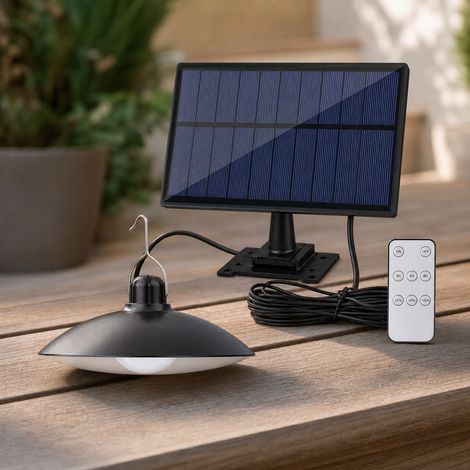 Lampada solare da esterno impermeabile, pannello separato da 3 m, telecomando, 3 livelli di luminosità, illuminazione per giardino e patio. (1/4)