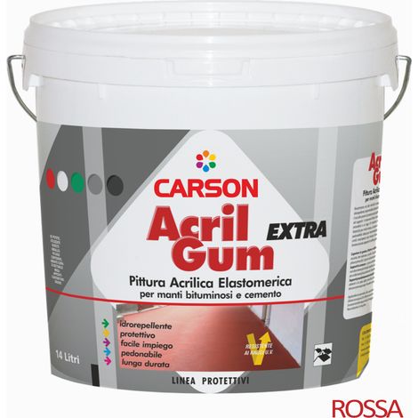 Carson AcrilGum Extra PITTURA ACRILICA IMPERMEABILIZZANTE Manti bituminosi Tetti Rosso - 14 LITRI (1/2)