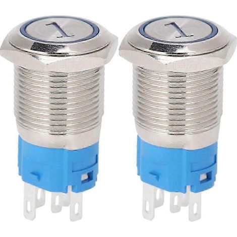 16 mm flacher runder 5-poliger Momenttaster mit LED und Ziffer 1 (blau) 220 V AC - 2er-Pack Rückstellschalter (1/5)