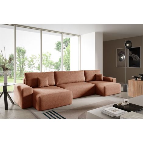 Wohnlandschaft mit Schlaffunktion ARONA in Stoff Centaur Rostbraun