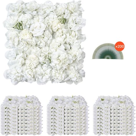 Panneau Mural Décoratif Floral, 24 PCS, Mur à Fleurs Artificielles 3D, 38x38 cm, Conception Sans Couture Installation Facile pour Mariage, Saint-Valentin, Fête Prénatale, Décoration Fond, Blanc (1/5)
