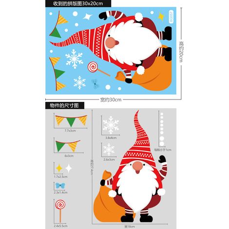Autocollants statiques Père Noël, autocollants de Noël, autocollants pour vitrines, décorations de Noël, stickers pour fenêtres
