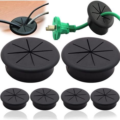6PCS Ø60mm Oeillet de Bureau en Plastique Encastrables en Plastique PasseFil Passecâbles Ronds Noir pour Les Bureaux, Les Bureaux D'ordinateur,Couvercle Trou Rangement
