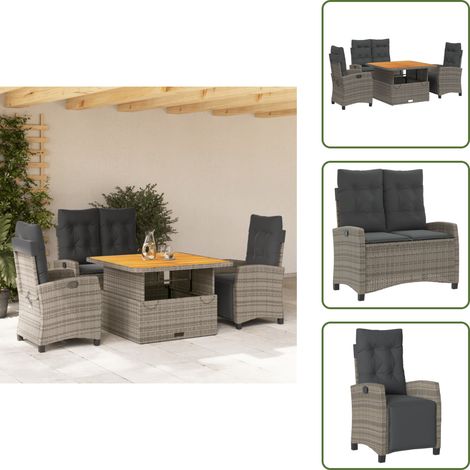 Gartenmöbel - vidaXL 4-tlg. Garten-Essgruppe mit Kissen Grau Poly Rattan - Sitzkissen