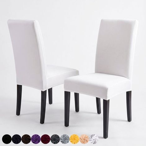 Housses de chaises extensibles pour salle à manger - Ensemble de housses de chaises en spandex à motifs floraux et à carreaux - Protection de chaise amovible pour salon, mariage et banquet - Blanc - 1 (1/5)