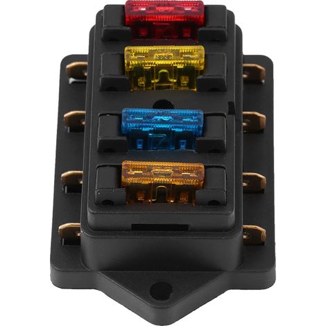 12-24V 4-fach Kfz-Sicherungskasten, Standard-Flachsicherungshalter, mit 5A+10A+15A+20A Sicherungen (1/5)