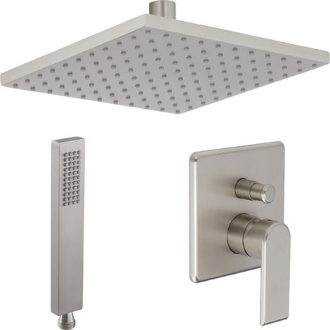Hudson Reed Harting – Mitigeur de Douche Mécanique Inverseur&44 Douchette Carrée et Bec de Bain