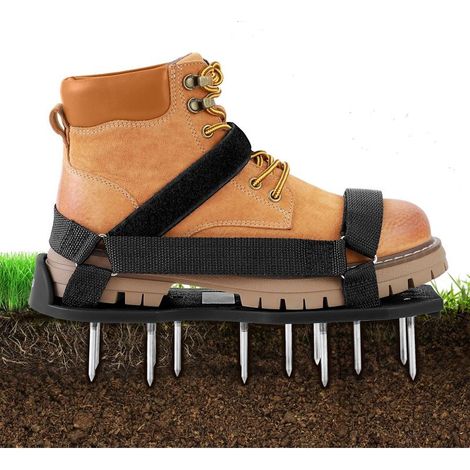 Semelles aérateurs pour pelouse – Chaussures de jardin noires avec pointes métalliques, lot de 2, taille unique (1/5)