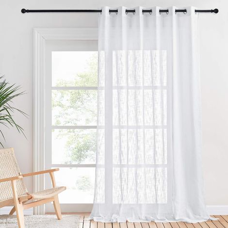Voilage Rideau - Rideau Blanc Draperies à Oeillets Voile en Lin Motif de Croix Lumineux Filtrer Tissu Grand Largeur pour Salon & Maison, 200 x 240 cm, Blanc, 1 Panneau (1/5)
