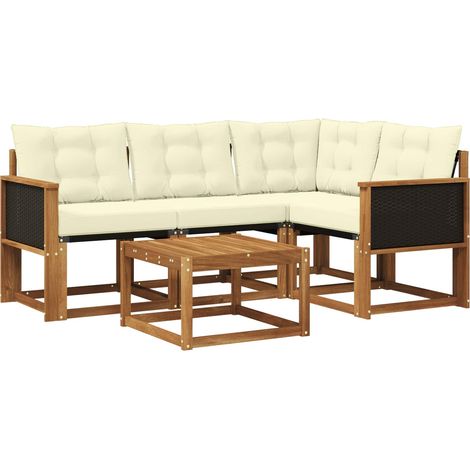 Outdoor Sofa Set with Cushion 5 pcs Natural and Cream vidaXL