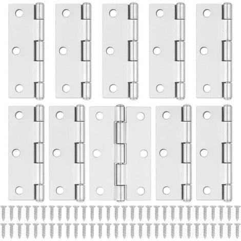 10 charnières de porte argentées - Charnières de porte d'armoire de 75 mm (3") avec 60 vis argentées pour charnières de porte intérieures de meubles, XU, Charnières de porte en bois - KZQ (1/4)