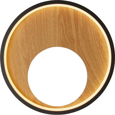 Applique murale lampe de salon LED aspect bois naturel noir rond opale (1/3)