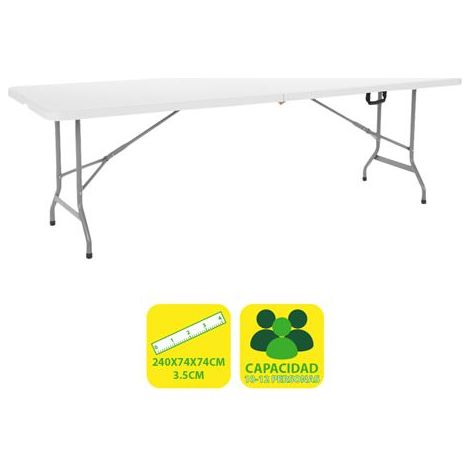 SunGarden - Mesa plegable de resina, 240 x 74 x 74 cm, 3,5 cm, color blanco