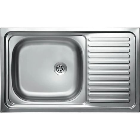 Lavello Cucina In Acciaio Inox Ad Appoggio Da 90 Cm Con Bordino Posteriore 1 Vasca A Sinistra Con Gocciolatoio A Destra (1/2)