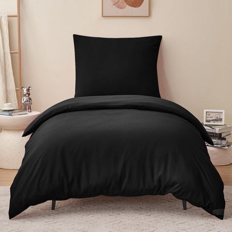 Bettwäsche-Set 140x200cm 2-teilig Schwarz Mikrofaser mit Reißverschluss
