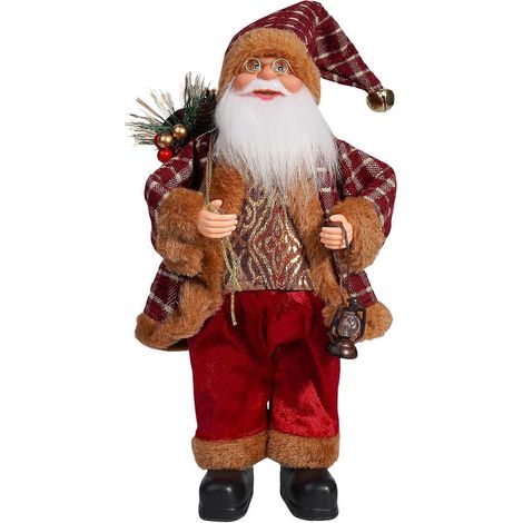 Noël Père Noël poupée décoration 12, pouce peluche sur pied Père Noël Holding figurine cadeaux Noël accessoires de fête pour la maison bureau bibliothèque Windowsill décoration,I (1/5)