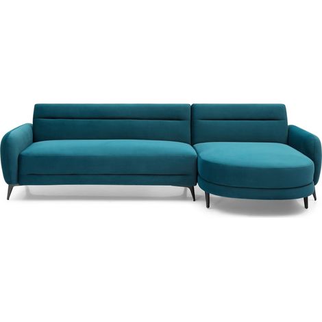 Canapé d'angle convertible avec méridienne arrondie Milord Velours Bleu canard