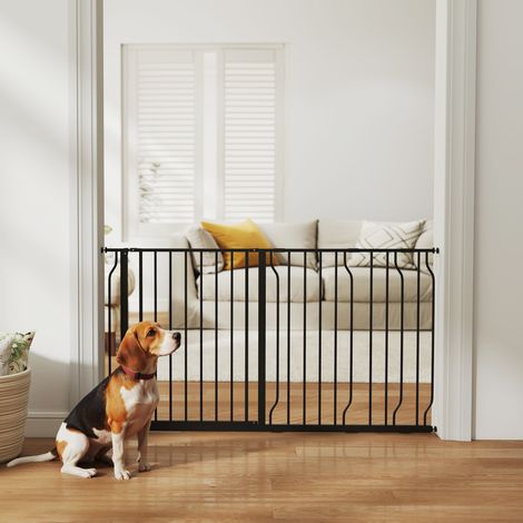 PawHut Sicherheitsgitter für Haustiere, verstellbare Länge, Maße 145 cm (L) x 76 cm (H), Schwarz