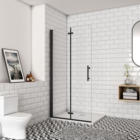 70x195cm Walk in Schwarz Faltbar+drehbar 6mm Nano ESG Glas Duschkabine Duschabtrennung (1/5)