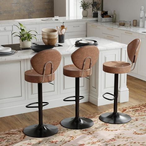 Barhocker 3er Set drehbar & höhenverstellbar mit Rückenlehne, Kunstleder Braun (1/5)