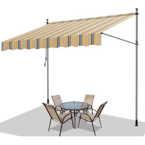 Wolketon Markise Klemmmarkise Balkonmarkise Gelb Blau mit Handkurbel ohne Bohren Sonnenschutz UV-Schutz und wasserfestund höhenverstellbar 350cm
