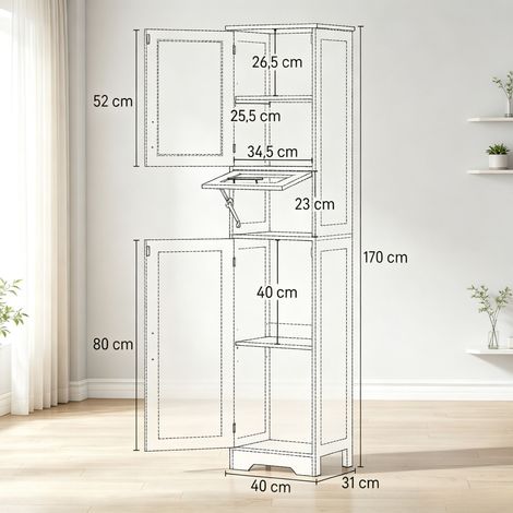 Meuble colonne salle de bain, armoire haute autoportante, 1 tiroir, 2 portes, étagères ajustables, rangement vertical élégant. (1/5)