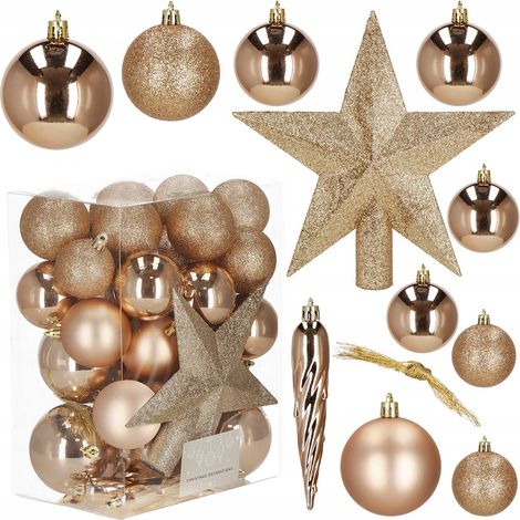 PALLINE PER ALBERO DI NATALE ADDOBBO 33 PEZZI NATALIZI 8/6/5 SET INDESTRUTTIBILI + STELLA