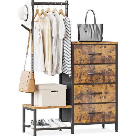 3-in-1 Kommode mit Kleiderständer, 4 Stoffschubladen, Schuhregal und Haken (1/5)