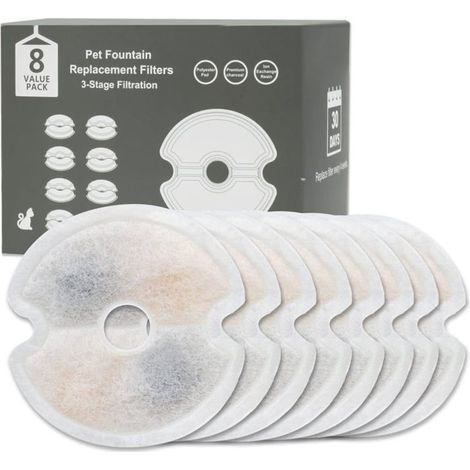 8-teiliger Katzenbrunnenfilter für Haustierbrunnen, 3-stufige Filtration, 10 cm, für Wasserbrunnen (1/5)