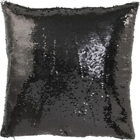 Coussin Déco Réversible "Sequin" 45x45cm Noir & Argent (1/4)