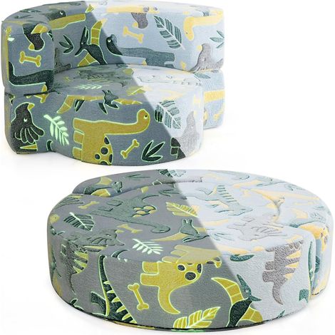 GOPLUS Canapé Enfants en Flanelle, 2 en 1 Canapé Phosphorescent pour Tout-Petits, Housse Lavable en Machine, Rembourrage en Eponge Douce, Canapé Convertible pour 3+ Ans (Bleu) (1/5)