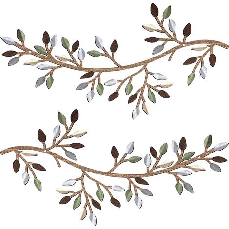 Feuille De Mur En Métal - Branche D'olivier Décoratif - Pour Salle De Séjour Chambre Cuisine Couloir - Lot De 2 (1/5)