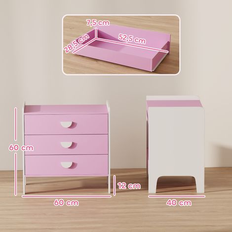 Kinder-Kommode mit 3 Schubladen, MDF, Aufbewahrungsschrank für Kinder, Rosa+Weiß (1/5)