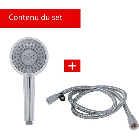 Pommeau de douche rond, kit douchette à main orientable, Schulte, aspect chromé