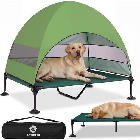 Raised Dog Bed with Roof, Foldable with Non-Slip Feet, Outdoor Tent with Large Shade, Cooling Dog Bed, for Camping, Garden, Beach and Pool (Green, XL) (1/5)