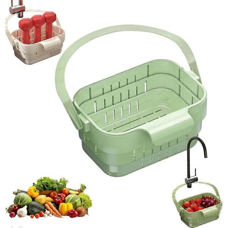 Égouttoir suspendu pliable pour évier de cuisine sans perçage modèle 2026 amélioré vert (1/5)
