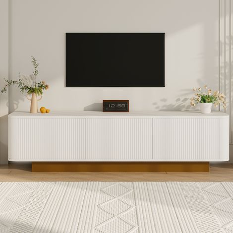 Meuble TV 170x40x47cm, avec passage de câbles, 3 portes, blanc, MDF (1/5)