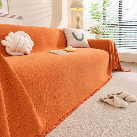 Jeté de canapé chenille chevrons orange 180130cm adapté pour petit fauteuil 1 place 30 × 30 × 8 cm 940 g – Livraison gratuite